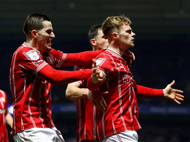 Bristol City's Tommy Conway celebrates scoring their second goal on March 5, 2024