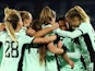 Chelsea Women's Catarina Macario celebrates scoring their fourth goal with teammates on March 3, 2024