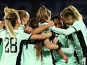 Chelsea Women's Catarina Macario celebrates scoring their fourth goal with teammates on March 3, 2024