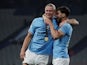Manchester City's Erling Haaland and Ruben Dias celebrate after winning the Champions League on June 11, 2023