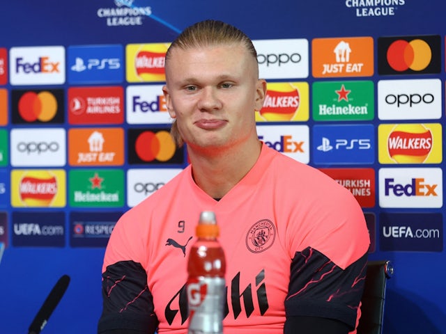 Manchester City's Erling Haaland during the press conference on March 5, 2024
