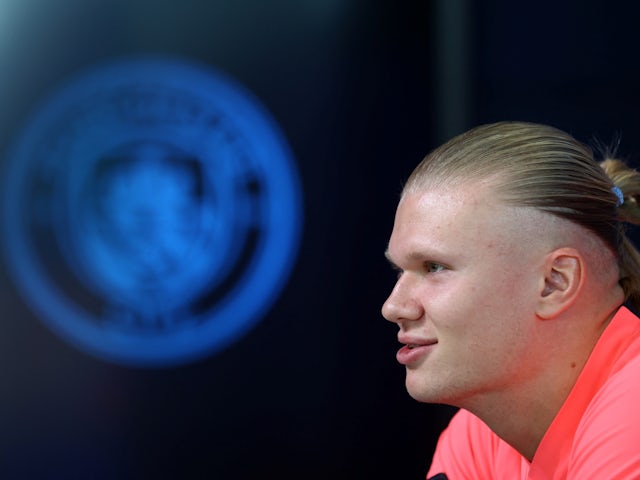 Manchester City's Erling Haaland during the press conference on March 5, 2024