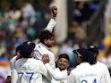 India celebrate taking an England wicket in the fifth Test on March 7, 2024.