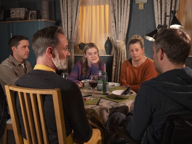 Todd, Summer, Bernie, Paul and Billy on Coronation Street on March 25, 2024