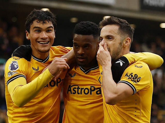 Wolverhampton Wanderers' Nelson Semedo celebrates scoring against Fulham on March 9, 2024