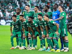 Al Ahli players pose for a team group photo before the match on March 15, 2024
