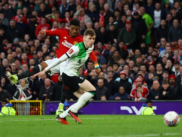 Manchester United's Amad Diallo scores their fourth goal on March 17, 2024