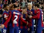 Barcelona's Fermin Lopez celebrates scoring their first goal with teammates on March 12, 2024