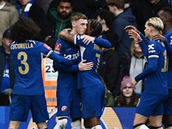 Chelsea's Cole Palmer celebrates scoring their second goal on March 17, 2024