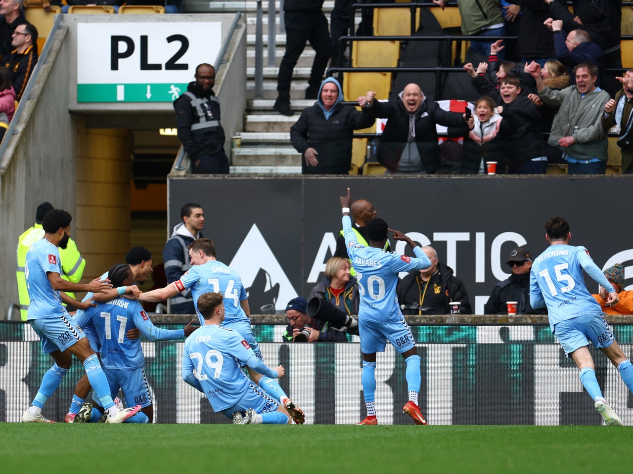 Coventry City net twice in added-on time to beat Wolves and reach FA Cup semi-finals