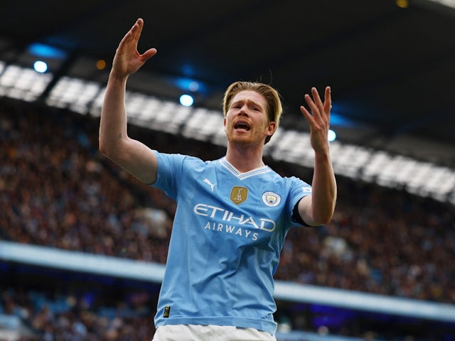 Manchester City's Kevin De Bruyne reacts on March 3, 2024