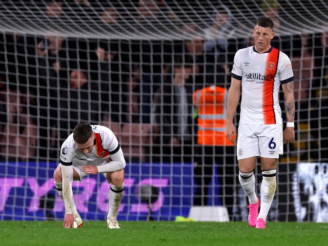 Luton Town's Ross Barkley looks dejected after AFC Bournemouth's Antoine Semenyo scores their fourth goal on March 13, 2024