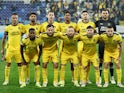 Maccabi Tel Aviv players pose for a team group photo before the match on March 14, 2024