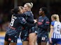 Manchester City Women's Laura Coombs celebrates scoring their fourth goal with teammates on March 17, 2024