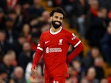Liverpool's Mohamed Salah reacts on March 14, 2024