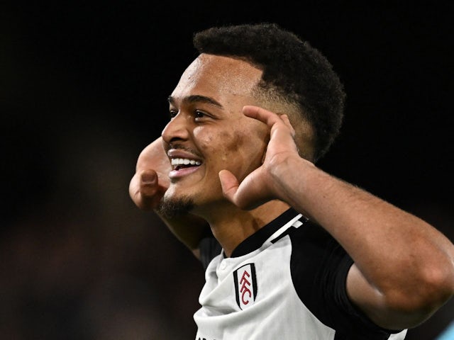 Fulham's Rodrigo Muniz celebrates scoring their third goal on March 16, 2024