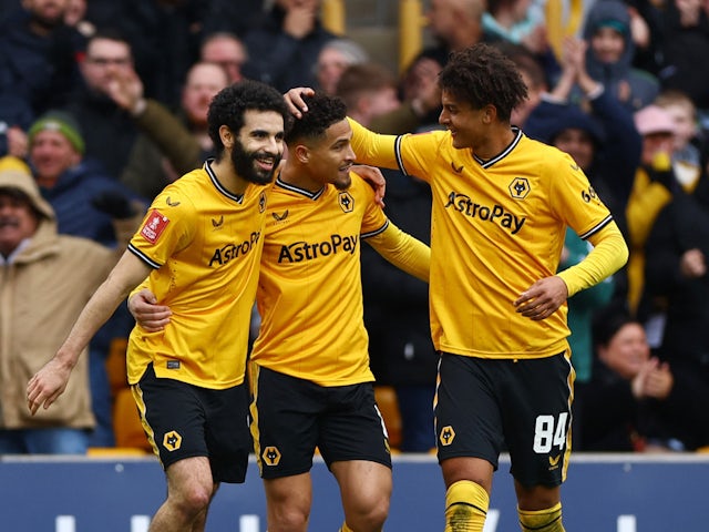 Wolverhampton Wanderers celebrate scoring against Coventry City on March 16, 2024.