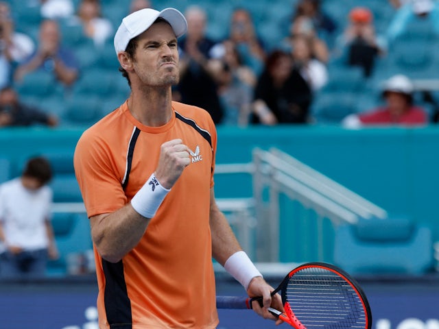 Andy Murray reacts at the Miami Open on March 23, 2024