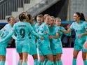 Barcelona Women's Caroline Graham Hansen celebrates scoring their first goal with teammates on March 20, 2024