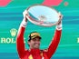 Ferrari driver Carlos Sainz Jr celebrates victory at the Australian Grand Prix on March 24, 2024.