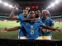 Brazil's Endrick celebrates scoring their first goal on March 23, 2024