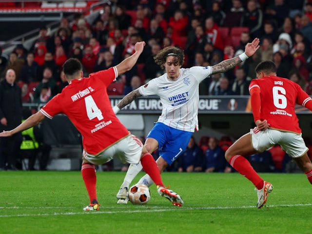 Rangers forward Fabio Silva in action against Benfica in March 2024.