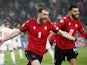 Georgia's Budu Zivzivadze celebrates scoring their first goal on March 21, 2024