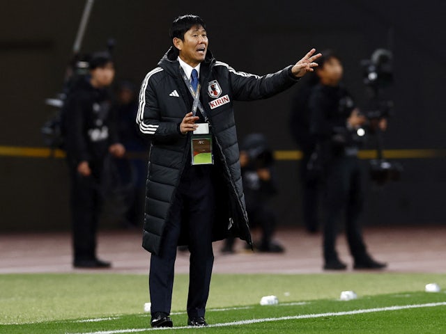 Japan coach Hajime Moriyasu reacts on March 21, 2024