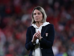 Lyon Women coach Sonia Bompastor applauds fans after the match on March 20, 2024