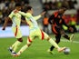 Colombia's Jhon Arias in action with Spain's Martin Zubimendi and Lamine Yamal on March 22, 2024
