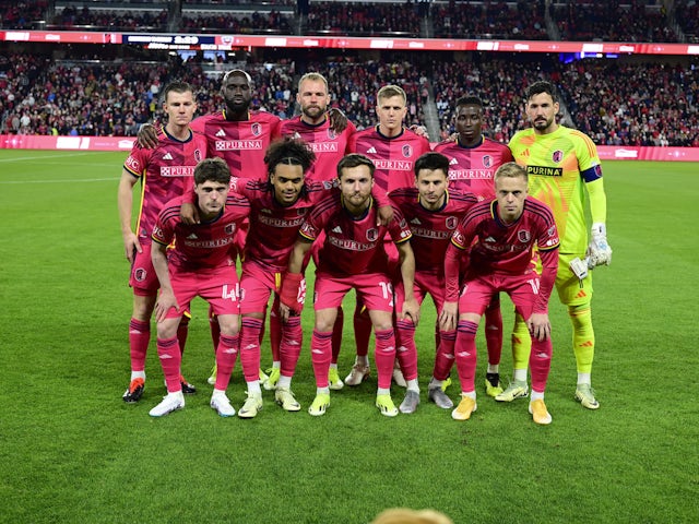 St. Louis CITY SC starting eleven pose for a picture on March 24, 2024