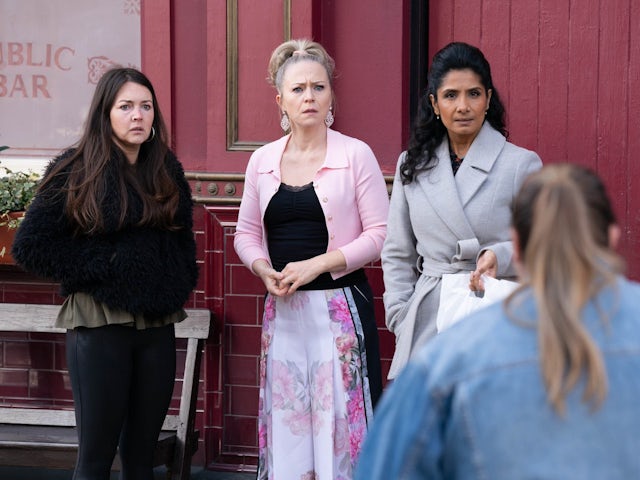 Stacey, Linda and Suki on EastEnders on April 2, 2024