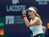 Danielle Collins reacts at the Miami Open in March 2024