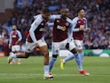 Aston Villa winger Moussa Diaby celebrates scoring against Wolverhampton Wanderers on March 30, 2024.