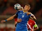 Ukraine's Artem Dovbyk in action with Malta's Enrico Pepe on October 17, 2023