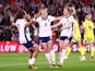 England's Alessia Russo celebrates scoring their first goal on April 5, 2024
