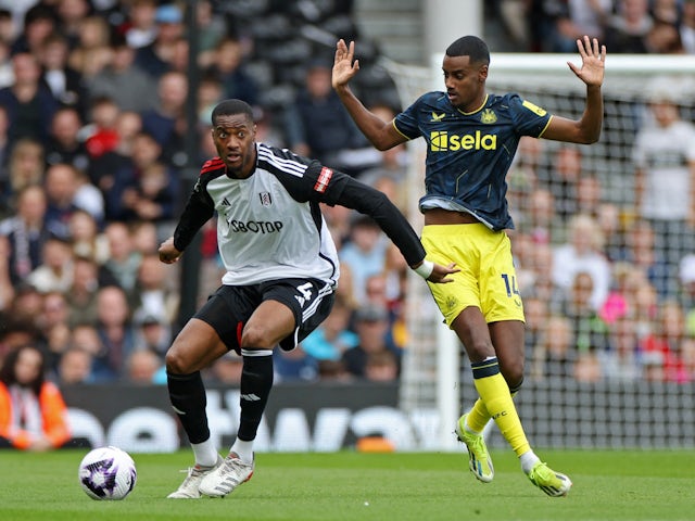 Fulham's Tosin Adarabioyo in action with Newcastle United's Alexander Isak on April 6, 2024