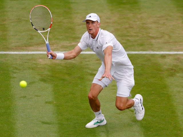 Jan Choinski in action at Wimbledon in July 2023