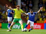 Ipswich Town's Sam Morsy in action with Norwich City's Josh Sargent on April 6, 2024