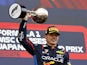 Max Verstappen celebrates winning the Japanese Grand Prix on April 7, 2024.
