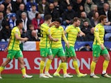 Norwich City's Gabriel Sara celebrates scoring their first goal on April 1, 2024