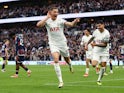 Tottenham Hotspur's Micky van de Ven celebrates scoring against Nottingham Forest on April 7, 2024