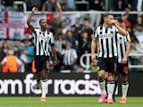 Newcastle United's Alexander Isak celebrates scoring their third goal on April 11, 2024