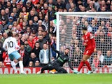 Crystal Palace's Eberechi Eze scores against Liverpool on April 14, 2024