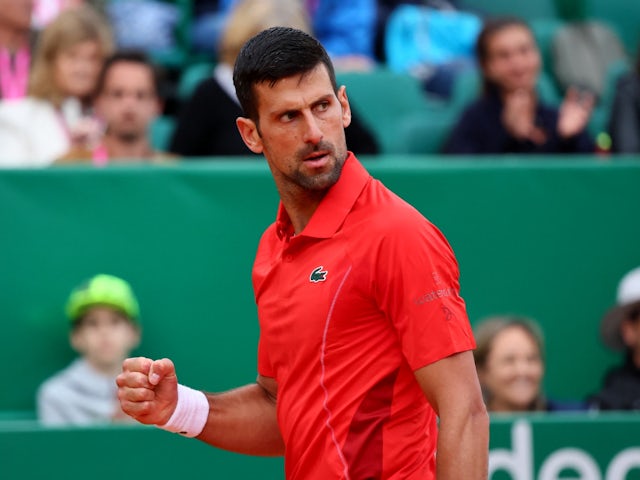 Novak Djokovic reacts at the Monte-Carlo Masters on April 9, 2024