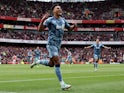 Aston Villa's Ollie Watkins celebrates scoring their second goal on April 14, 2024