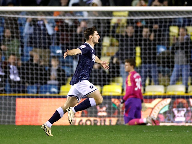 Millwall's Ryan Longman celebrates after scoring their first goal on April 9, 2024