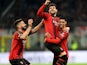 AC Milan's Theo Hernandez, Tijjani Reijnders and Olivier Giroud celebrates scoring their second goal on March 7, 2024