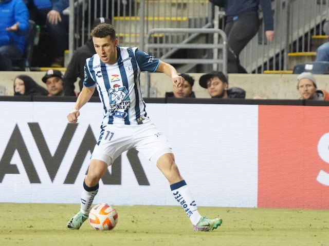 Pachuca forwards Oussama Idrissi  in action at the 2024 CONCACAF champions Cup