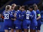 Chelsea Women's Maika Hamano celebrates scoring their second goal with teammates on April 17, 2024